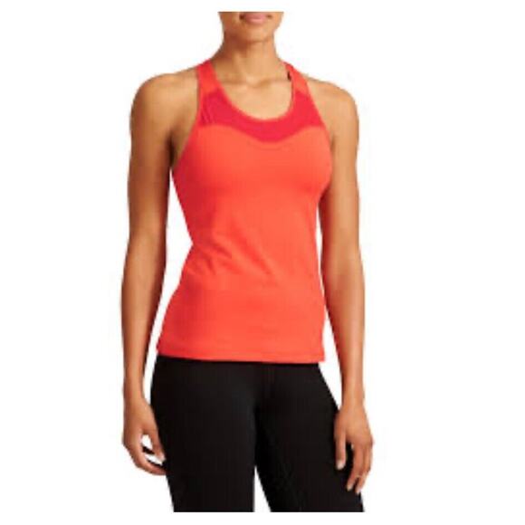 Athleta Top Women's Small Orange Workout Tank Activewear Mesh Back Cut Out - Picture 1 of 8